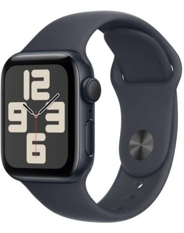 Apple Watch SE 2. Generation (2024, GPS 44 mm) Smartwatch mit Aluminiumgehäuse in Mitternacht und Sportarmband in Mitternacht (M/L)