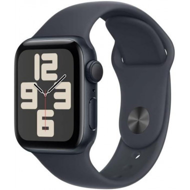 Apple Watch SE 2. Generation (2024, GPS 44 mm) Smartwatch mit Aluminiumgehäuse in Mitternacht und Sportarmband in Mitternacht (M/L)