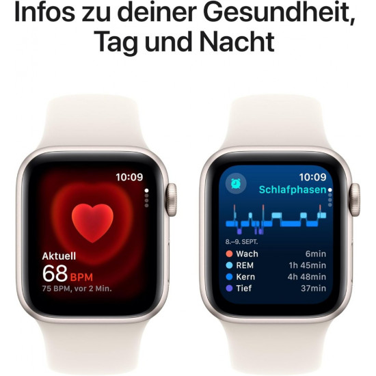 Apple Watch SE 2. Generation (GPS, 44 mm) Smartwatch mit Aluminiumgehäuse in Polarstern und Sportarmband in Polarstern (S/M). Apple Watch SE 2. Generation (GPS, 44 mm) Smartwatch mit Aluminiumgehäuse in Polarstern und Sportarmband in Polarstern (S/M).