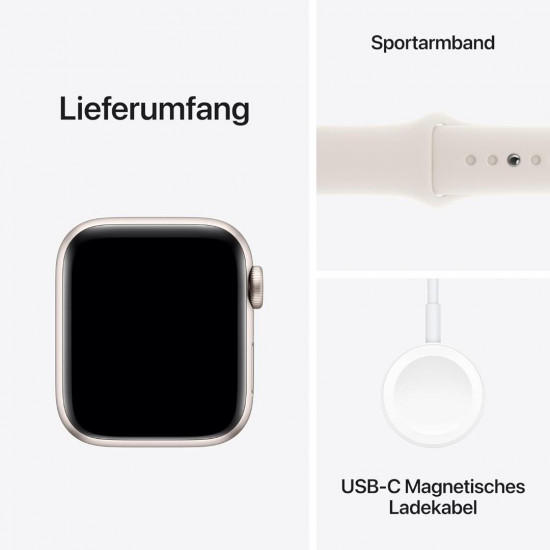 Apple Watch SE 2. Generation (GPS, 44 mm) Smartwatch mit Aluminiumgehäuse in Polarstern und Sportarmband in Polarstern (S/M). Apple Watch SE 2. Generation (GPS, 44 mm) Smartwatch mit Aluminiumgehäuse in Polarstern und Sportarmband in Polarstern (S/M).