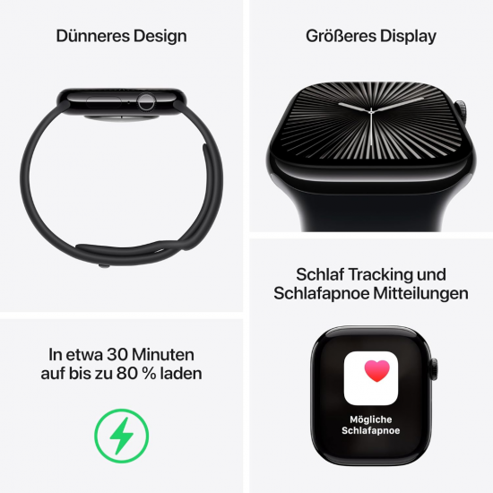 Apple Watch Series 10 (GPS, 42 mm) - Schwarzes Aluminiumgehäuse mit schwarzem Sportarmband S/M Apple Watch Series 10 (GPS, 42 mm) - Schwarzes Aluminiumgehäuse mit schwarzem Sportarmband S/M