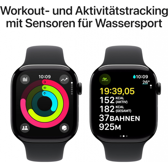 Apple Watch Series 10 (GPS, 42 mm) - Schwarzes Aluminiumgehäuse mit schwarzem Sportarmband S/M Apple Watch Series 10 (GPS, 42 mm) - Schwarzes Aluminiumgehäuse mit schwarzem Sportarmband S/M