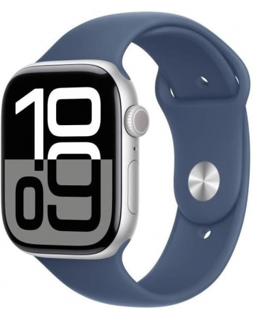 Apple Watch Series 10 (GPS, 46mm) - Silbernes Aluminiumgehäuse mit S/M Denim Sportband