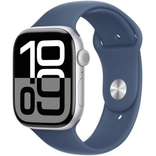 Apple Watch Series 10 (GPS, 46mm) - Silbernes Aluminiumgehäuse mit S/M Denim Sportband Apple Watch Series 10 (GPS, 46mm) - Silbernes Aluminiumgehäuse mit S/M Denim Sportband