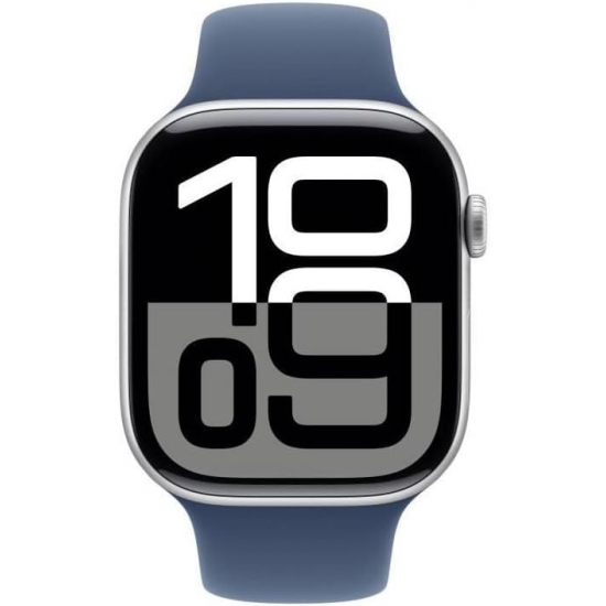 Apple Watch Series 10 (GPS, 46mm) - Silbernes Aluminiumgehäuse mit S/M Denim Sportband Apple Watch Series 10 (GPS, 46mm) - Silbernes Aluminiumgehäuse mit S/M Denim Sportband