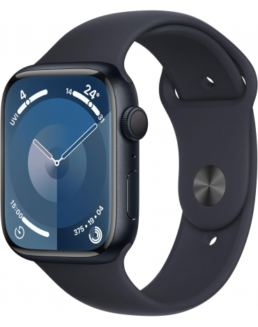 Apple Watch Series 9 (GPS, 45 mm) – Midnight-Aluminiumgehäuse mit M/L Midnight-Sportarmband