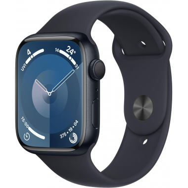 Apple Watch Series 9 (GPS, 41 mm) – Midnight-Aluminiumgehäuse mit M/L Midnight-Sportarmband