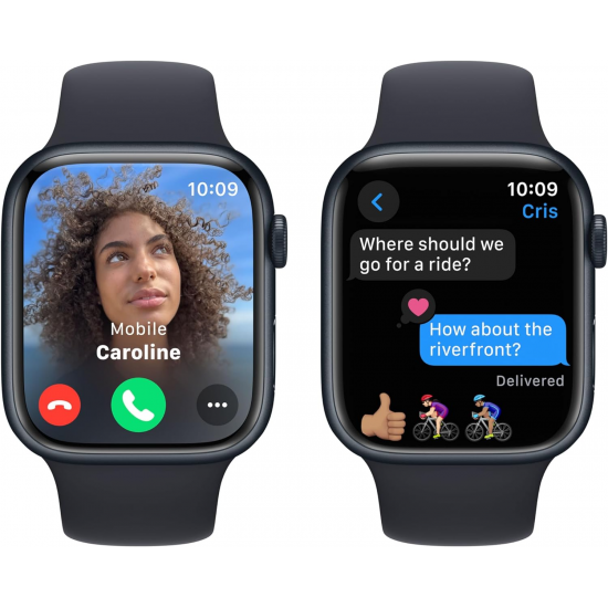 Apple Watch Series 9 (GPS, 45 mm) – Midnight-Aluminiumgehäuse mit M/L Midnight-Sportarmband